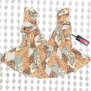 NWT Rock & Roll Denim Patchwork Flutter Tank - Tie Back & Deep V-Neck - Size XL